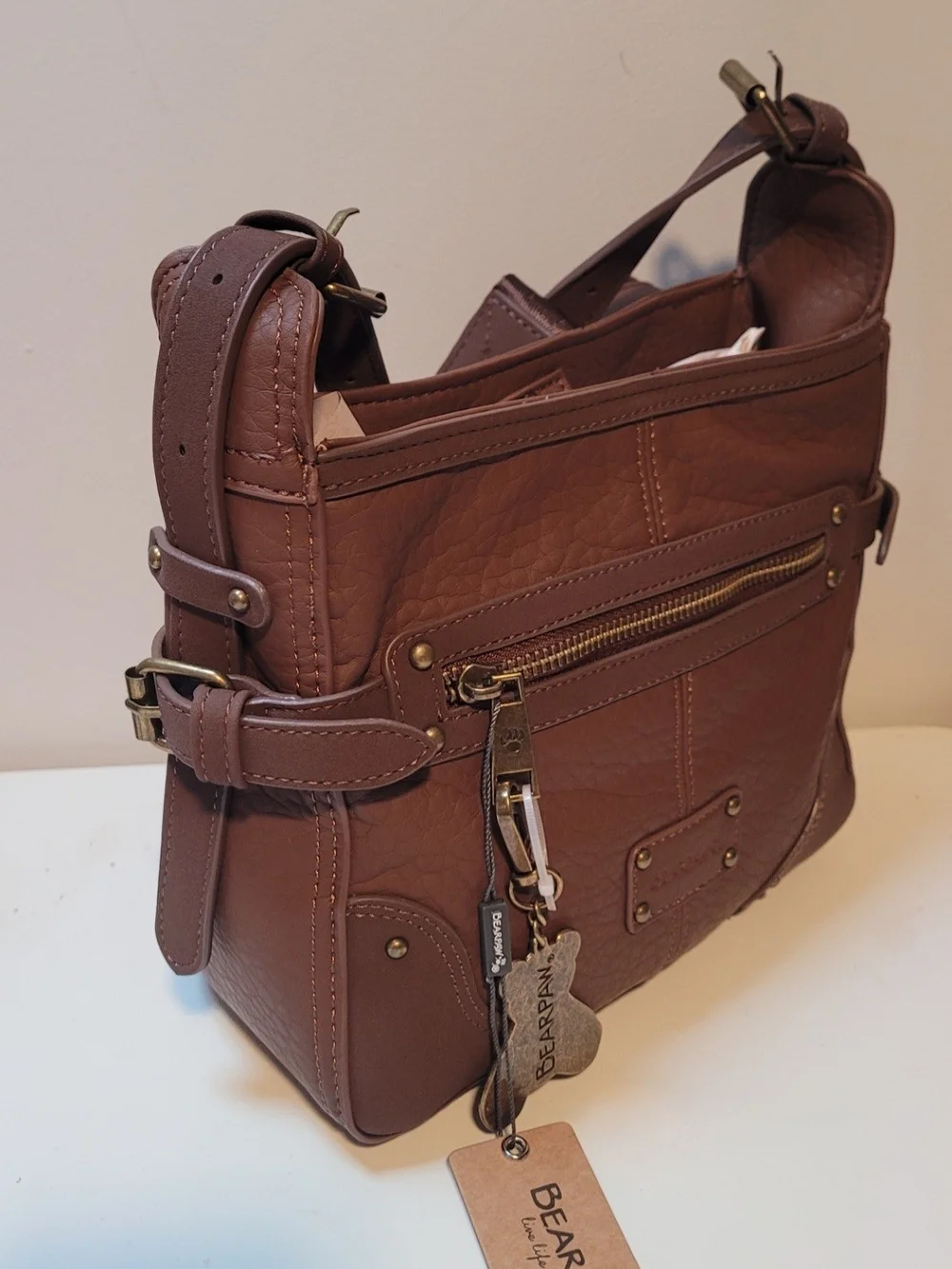 BearPaw Brown Crossbody Bag with Teddy Charm Accent